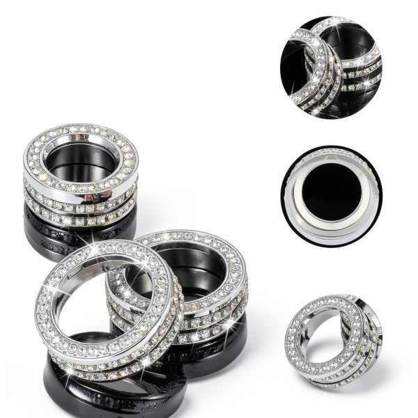 TOMALL Bling AC Knob Cover Zinc Alloy Crystal Design Car-6
