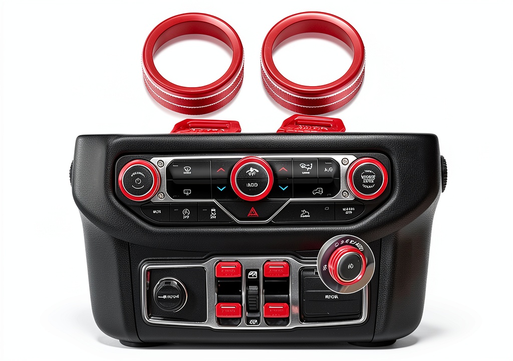 Hoqqf AC knob covers installed on a Jeep dashboard
