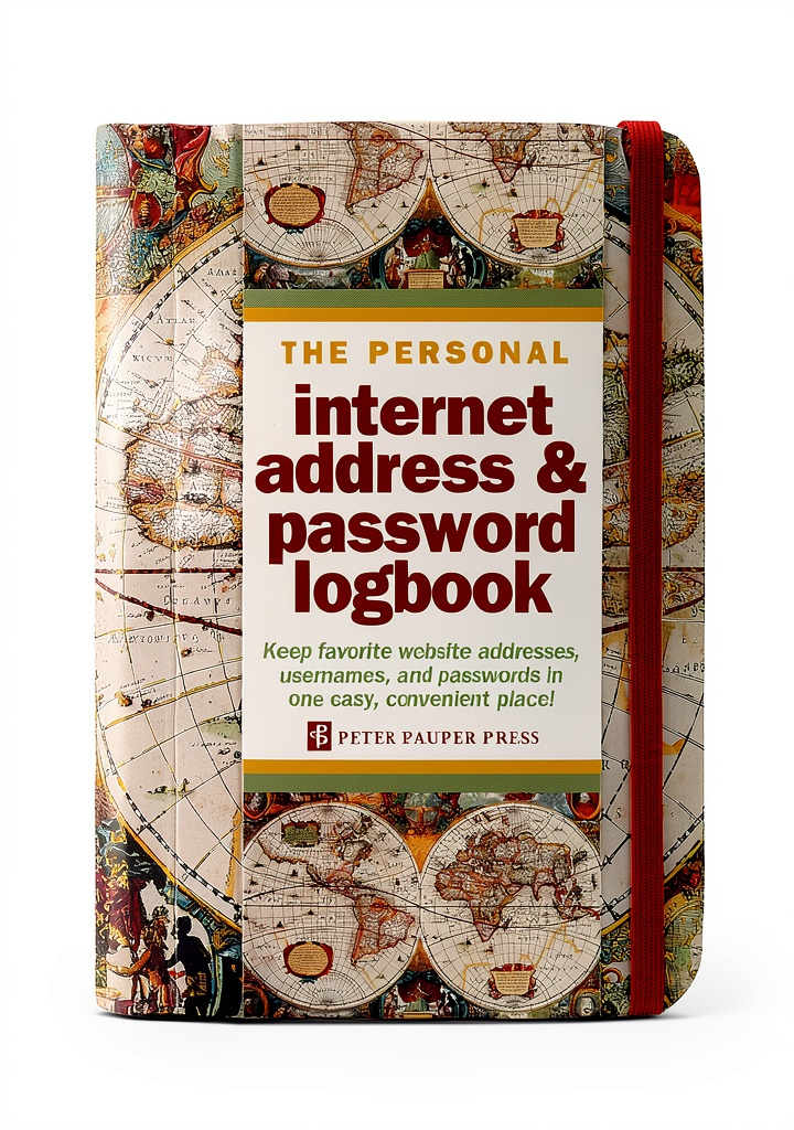 Peter Pauper Press English Address Book opened on a wooden desk, showing filled contact pages