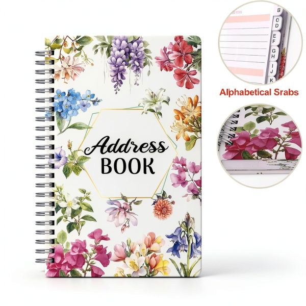 Ceiba Tree Floral Address Book Hardcover Spiral Notebook with Tabs-1