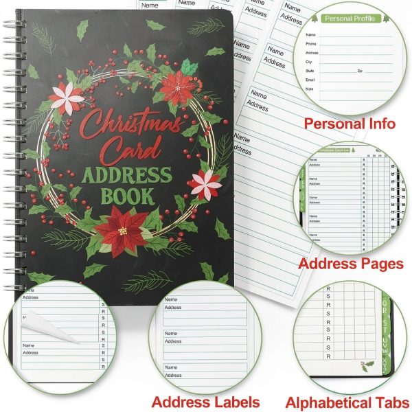 Ceiba Tree Christmas Address Book Spiral 8.2x5.7in with Labels-2