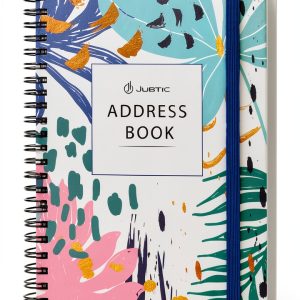 JUBTIC A5 Floral Address Book with Metal Cover, Ruled Pages,-0