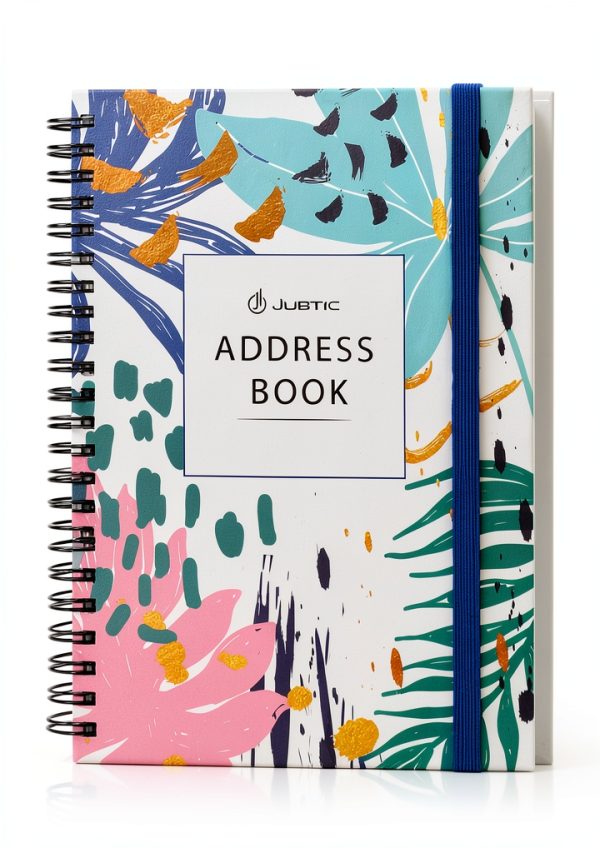 JUBTIC A5 Floral Address Book with Metal Cover, Ruled Pages,-0